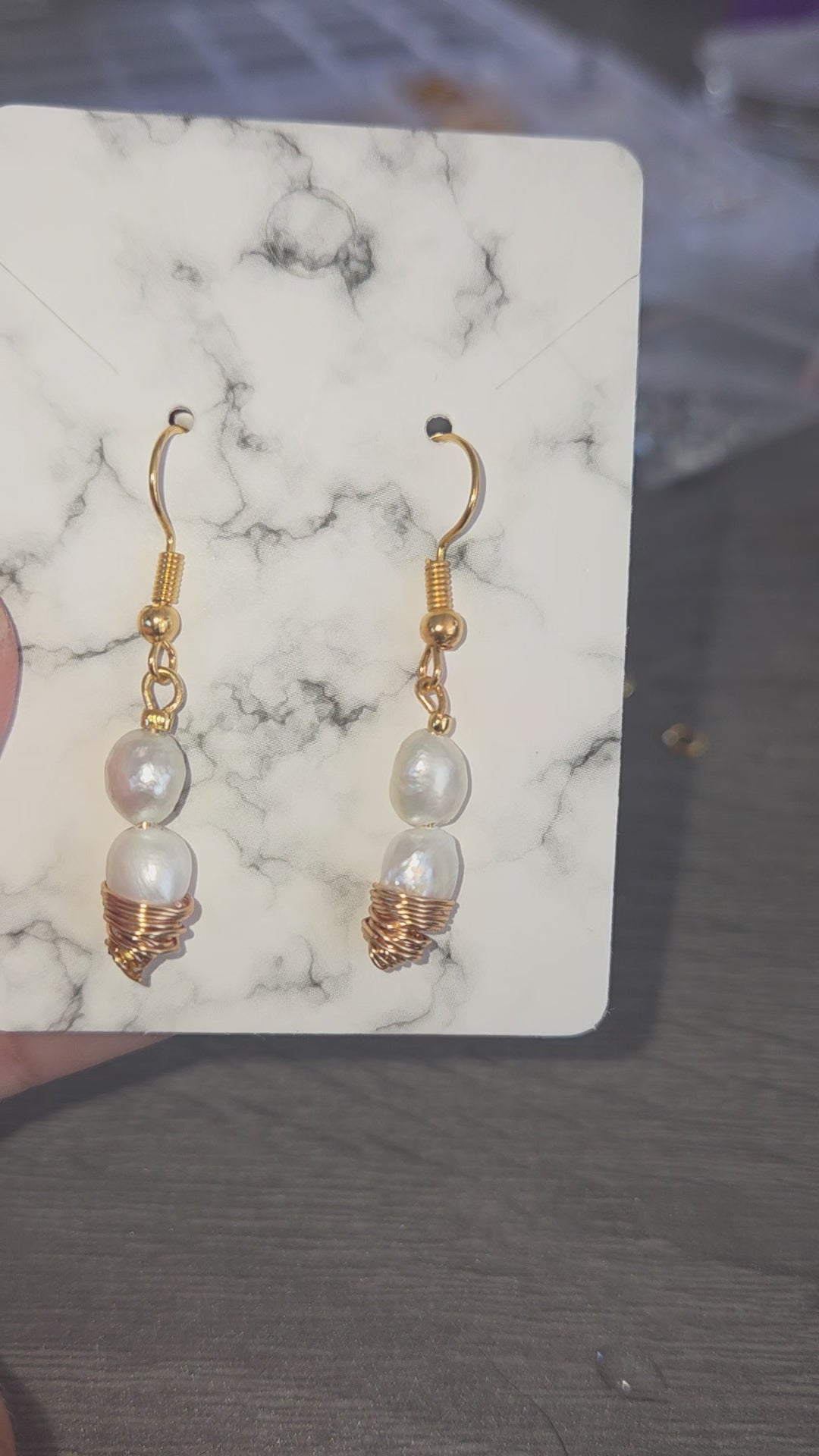 Handmade wire wrap earing with Fresh water pearls